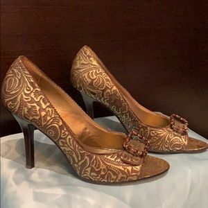 Carlos Santa Bronze Paisley Open Toe Shoes